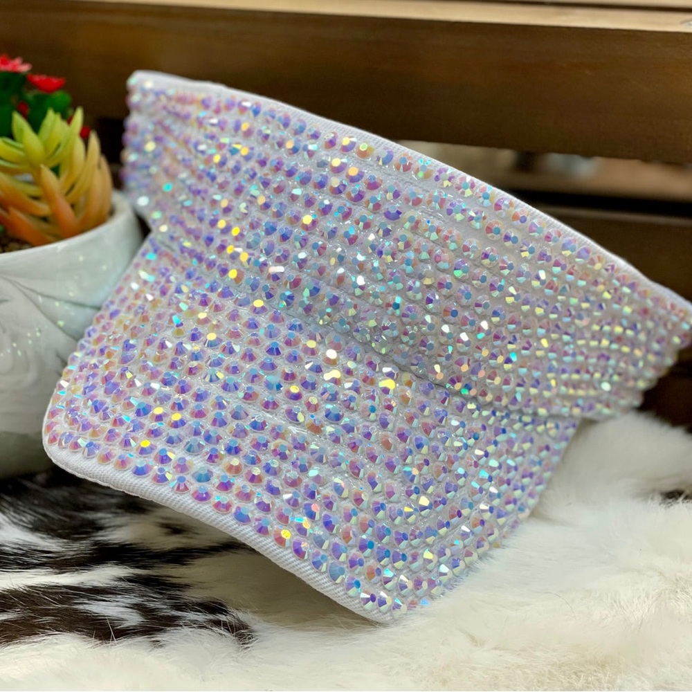 White Bejeweled Visor Hat